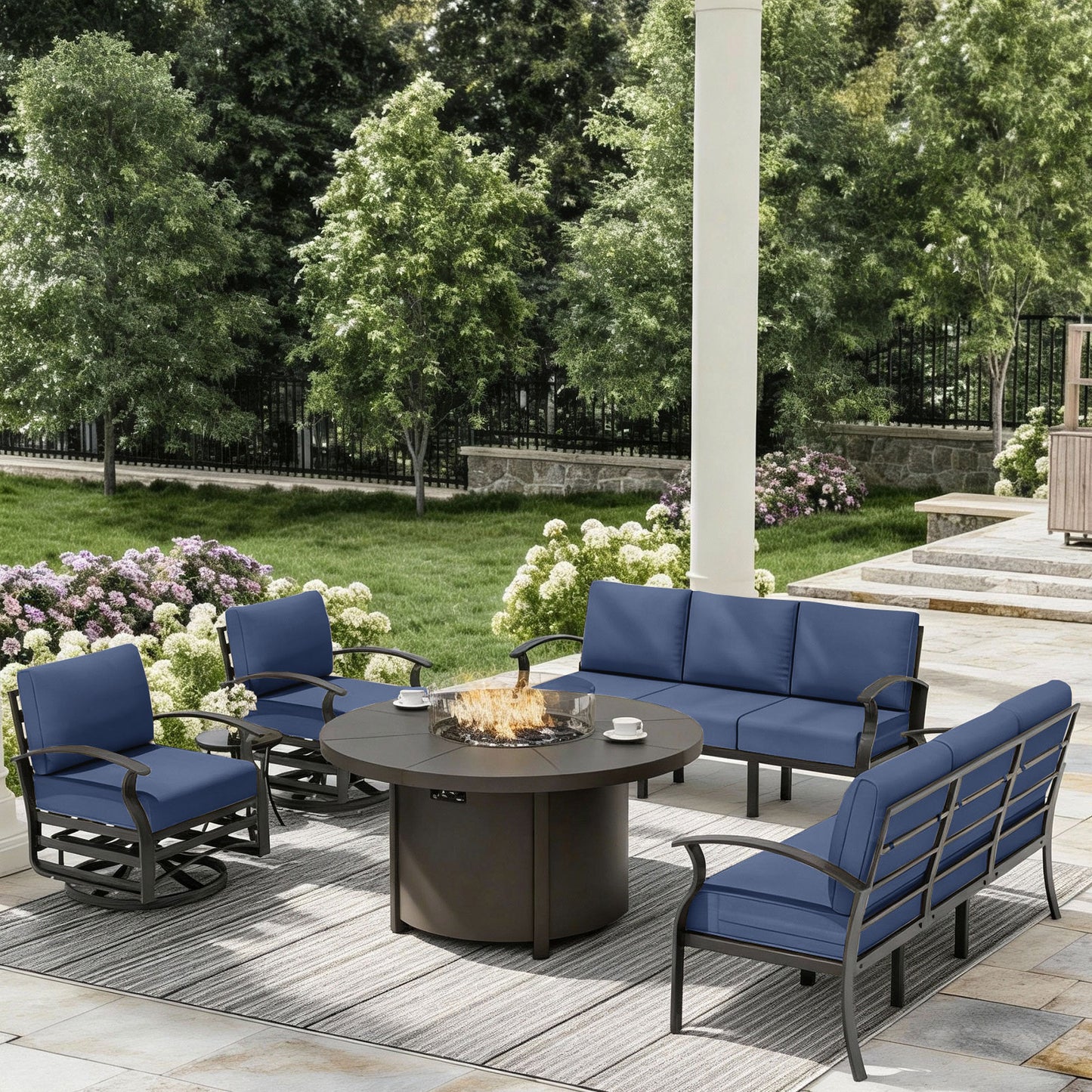 ALAULM Aluminium Patio Furniture Set with Swivel Chairs, 8-Seater Metal Outdoor Furniture Patio Sectional Sofas Patio Conversation Set with 2 swivel chairs For Patio, Backyard, Poolside