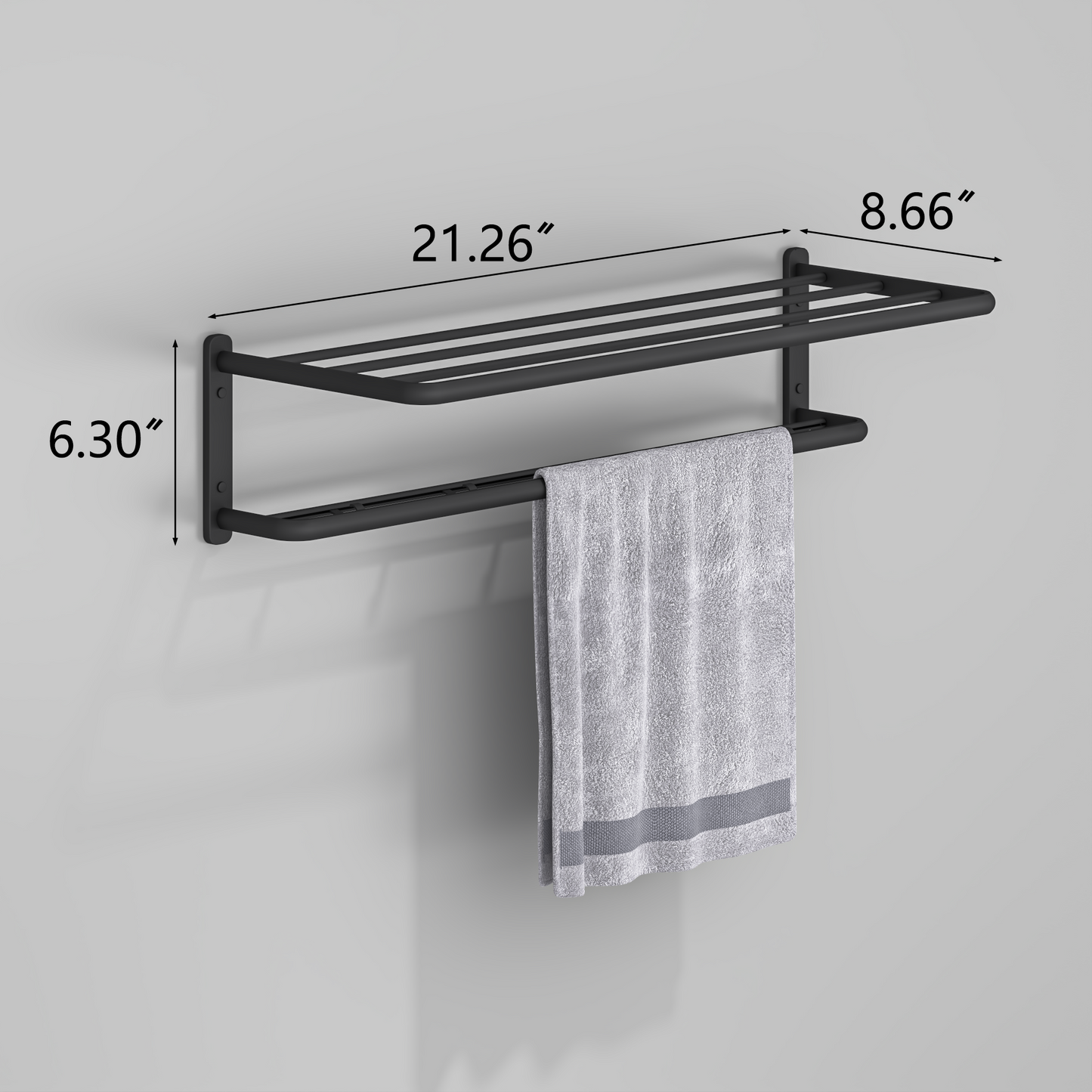 ALAULM Aluminum Alloy Bathroom Towel Shelf with Double Bars, 21" Double Towel Shelf for Bathroom, Wall Mounted Towel Holder, Towel Rod Towel Rail Hanger for Wall, Kitchen