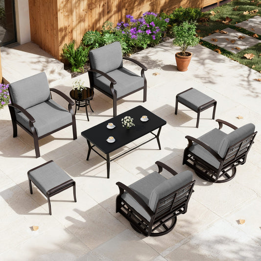 ALAULM 6-Seat Aluminum Patio Furniture Set, Outdoor Patio Conversation Set with Rectangular Metal Coffee Tables and 5.1" Cushions for Patio Backyard Poolside