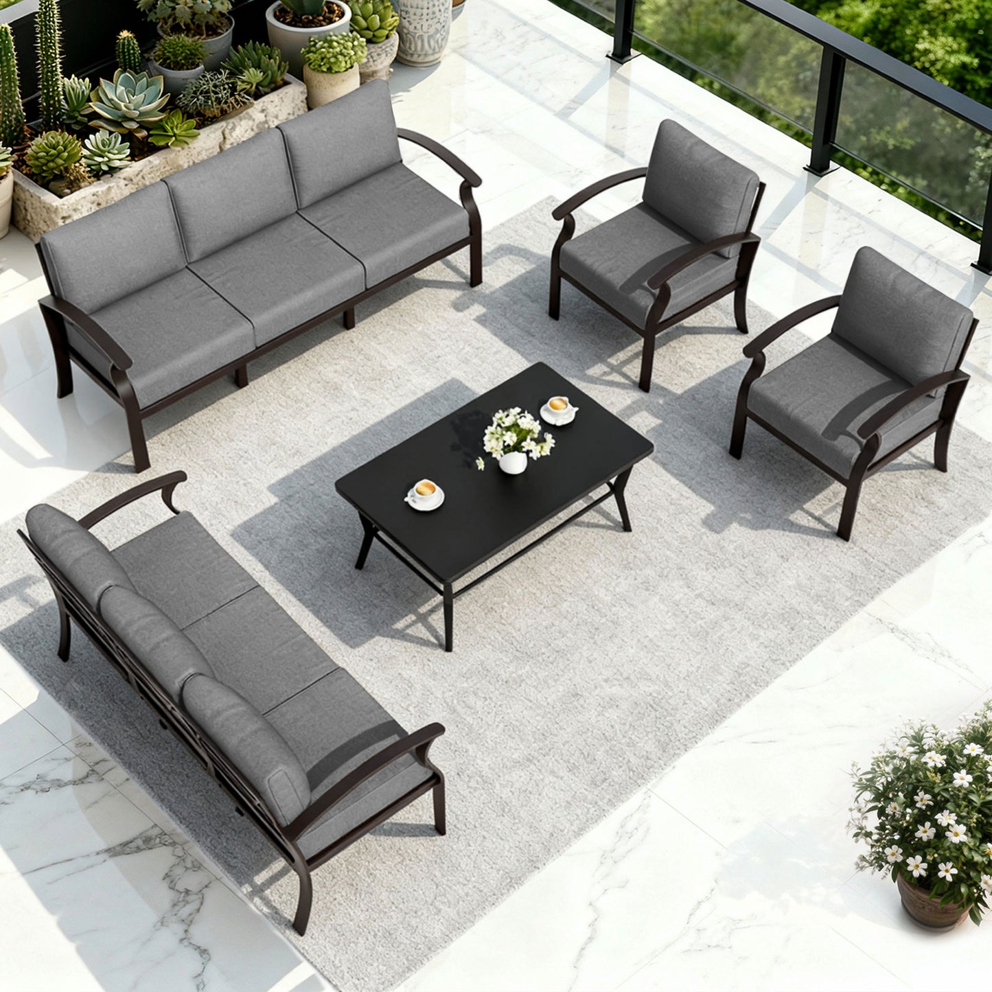 ALAULM 8-Seat Aluminum Patio Furniture Set, Outdoor Patio Conversation Set with Rectangular Metal Coffee Tables and 5.1" Cushions for Patio Backyard Poolside