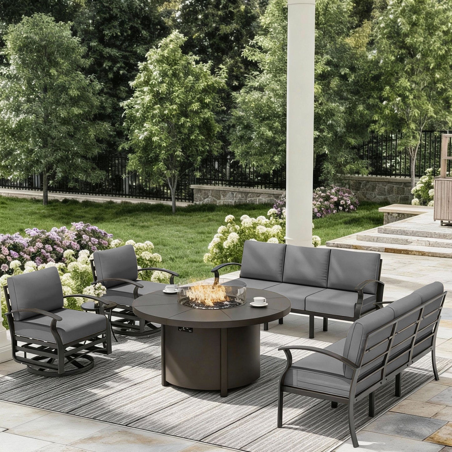ALAULM Aluminium Patio Furniture Set with Swivel Chairs, 8-Seater Metal Outdoor Furniture Patio Sectional Sofas Patio Conversation Set with 2 swivel chairs For Patio, Backyard, Poolside