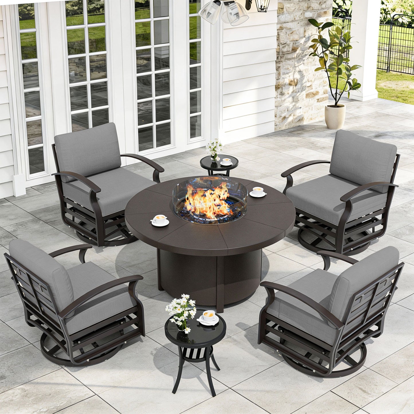 ALAULM Aluminium Patio Furniture Set with Swivel Chairs, 4-Seater Metal Outdoor Furniture Patio Sectional Sofas Patio Conversation Set with 5.1" Cushions For Patio, Backyard, Poolside