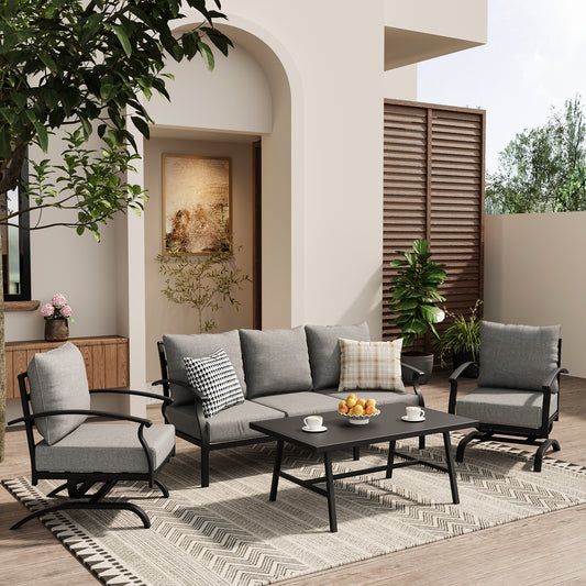 ALAULM 4 Piece Patio Furniture Set,Outdoor Metal Patio Furniture with Coffee Table & Rocking Chairs Conversation Set for Porch,Backyard,Poolside, Garden