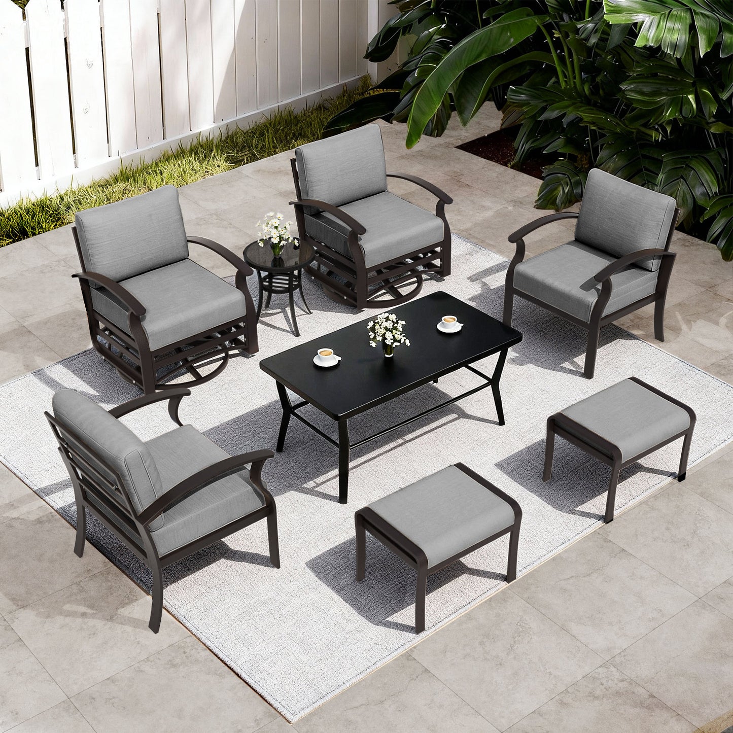 ALAULM 6-Seat Aluminum Patio Furniture Set, Outdoor Patio Conversation Set with Rectangular Metal Coffee Tables and 5.1" Cushions for Patio Backyard Poolside