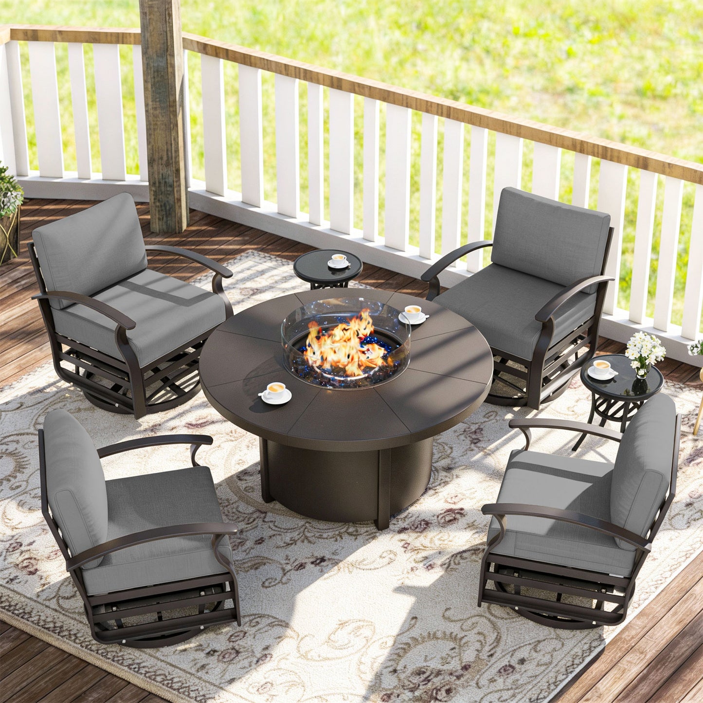 ALAULM Aluminium Patio Furniture Set with Swivel Chairs, 4-Seater Metal Outdoor Furniture Patio Sectional Sofas Patio Conversation Set with 5.1" Cushions For Patio, Backyard, Poolside