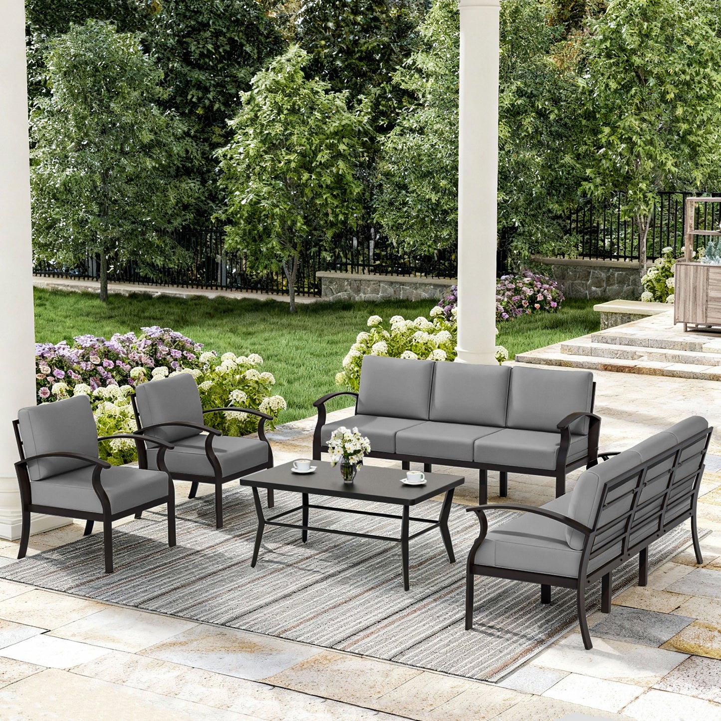 ALAULM 8-Seat Aluminum Patio Furniture Set, Outdoor Patio Conversation Set with Rectangular Metal Coffee Tables and 5.1" Cushions for Patio Backyard Poolside