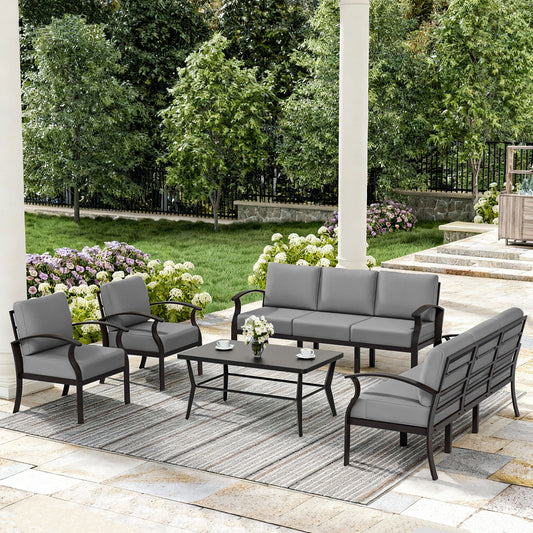 ALAULM 8-Seat Aluminum Patio Furniture Set, Outdoor Patio Conversation Set with Rectangular Metal Coffee Tables and 5.1" Cushions for Patio Backyard Poolside
