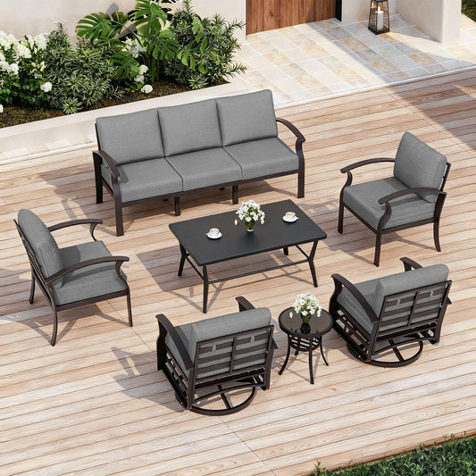 ALAULM 7-Seat Aluminum Patio Furniture Set, Outdoor Patio Conversation Set with Rectangular Metal Coffee Tables and 5.1" Cushions for Patio Backyard Poolside