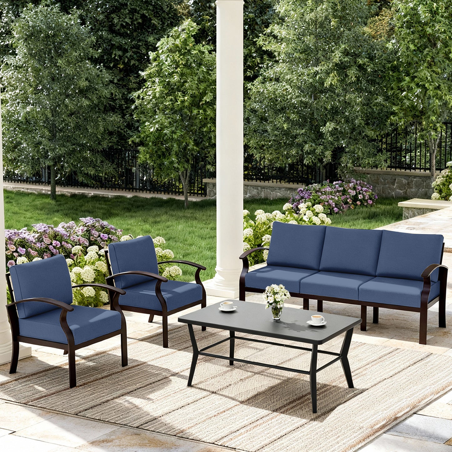 ALAULM 5-Seat Aluminum Patio Furniture Set, Outdoor Patio Conversation Set with Rectangular Metal Coffee Table and 5.1" Cushions for Patio Backyard Poolside，Sand