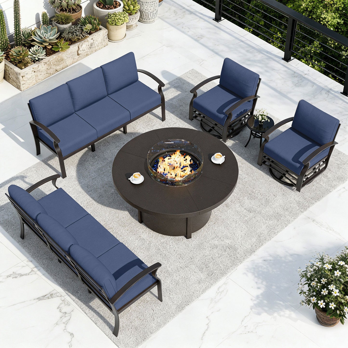 ALAULM Aluminium Patio Furniture Set with Swivel Chairs, 8-Seater Metal Outdoor Furniture Patio Sectional Sofas Patio Conversation Set with 2 swivel chairs For Patio, Backyard, Poolside