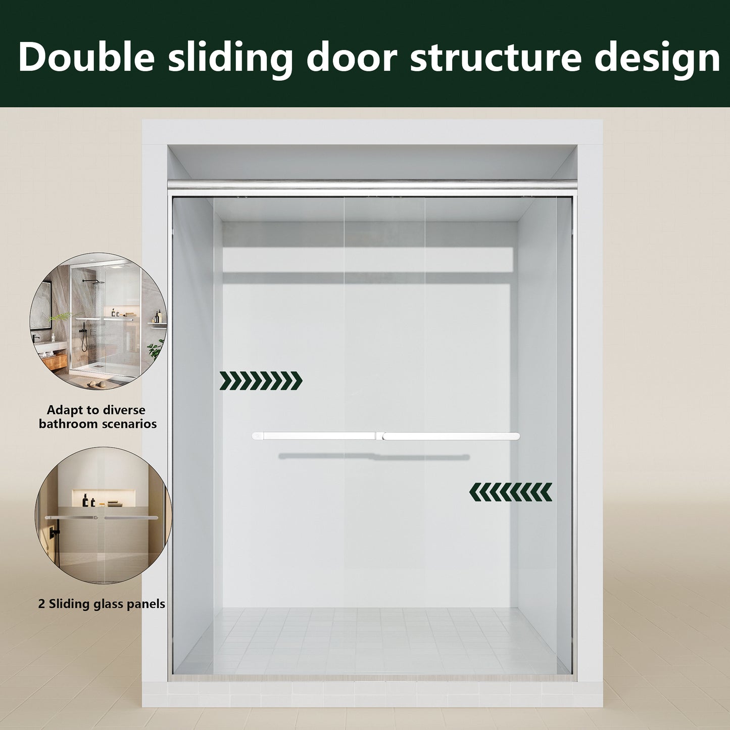 ALAULM Shower Door 44-48" W x 72" H Semi-Frameless Bypasss Bathroom Glass Shower Double Sliding Doors,1/4" (6mm) Clear SGCC Tempered Glass with Explosion-Proof Film, Black