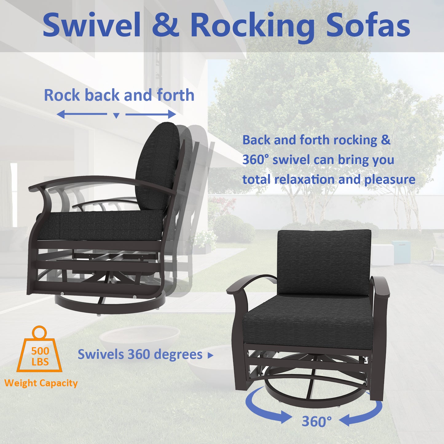 ALAULM Aluminum Outdoor Single Swivel Chair Set with 5.1" High-Resilience Seat Cushions, Removable Cushions for Backyard, Lawn, Porch