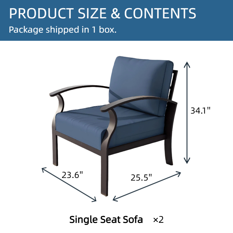 ALAULM Aluminum 2-Seat Patio Furniture Set, Outdoor Patio Conversation Set with 5.1" Cushions for Patio Backyard Poolside