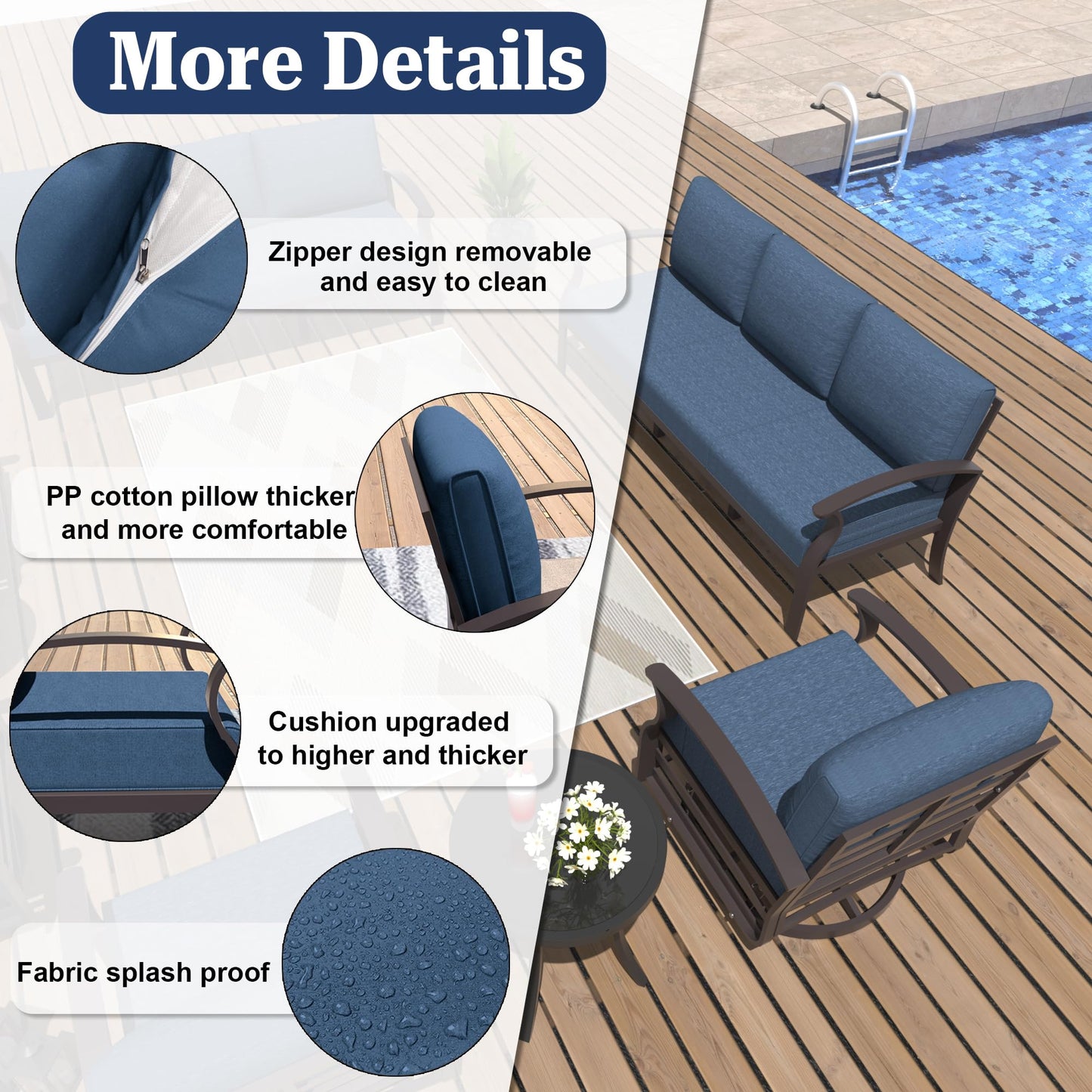 ALAULM Aluminum 3-Seat Patio Furniture Set, Outdoor Patio Conversation Set with 5.1" Cushions for Patio Backyard Poolside