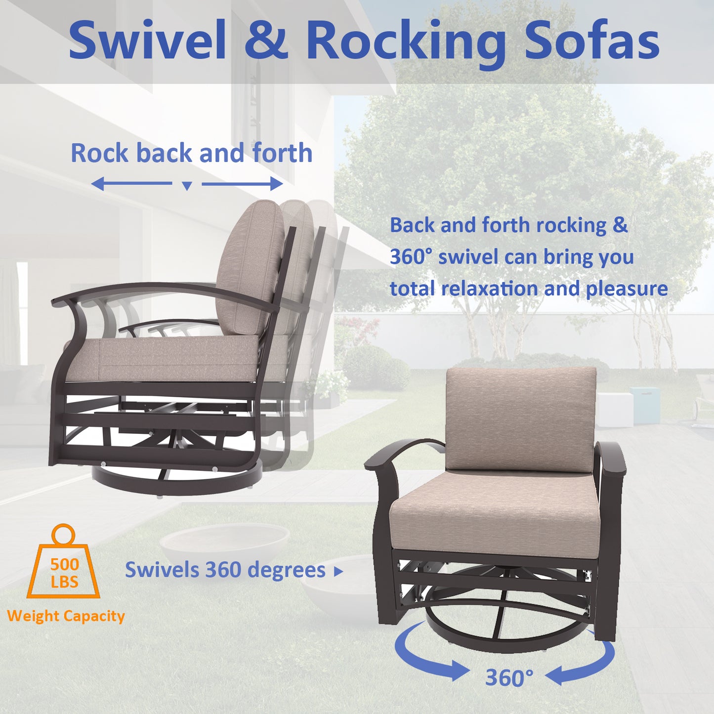 ALAULM Aluminum Outdoor Single Swivel Chair Set with 5.1" High-Resilience Seat Cushions, Removable Cushions for Backyard, Lawn, Porch