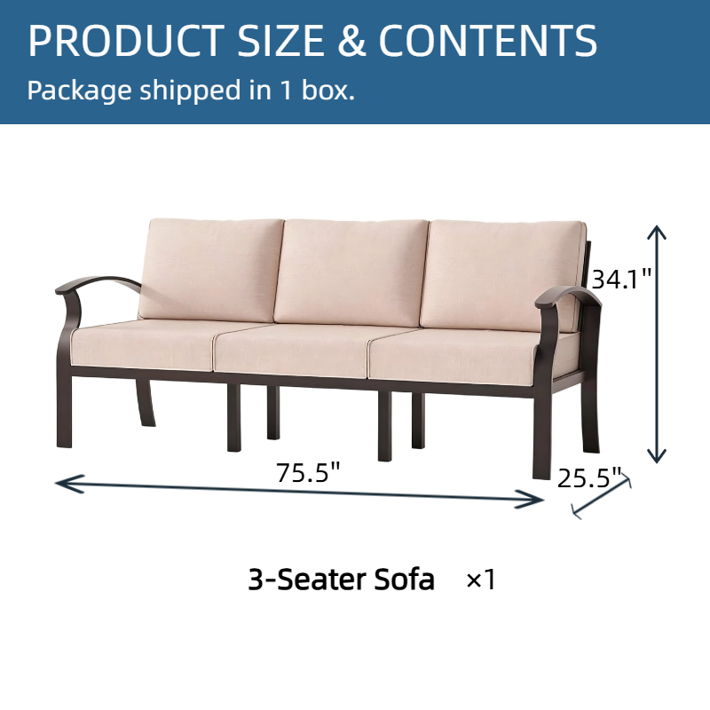 ALAULM Aluminum 3-Seat Patio Furniture Set, Outdoor Patio Conversation Set with 5.1" Cushions for Patio Backyard Poolside