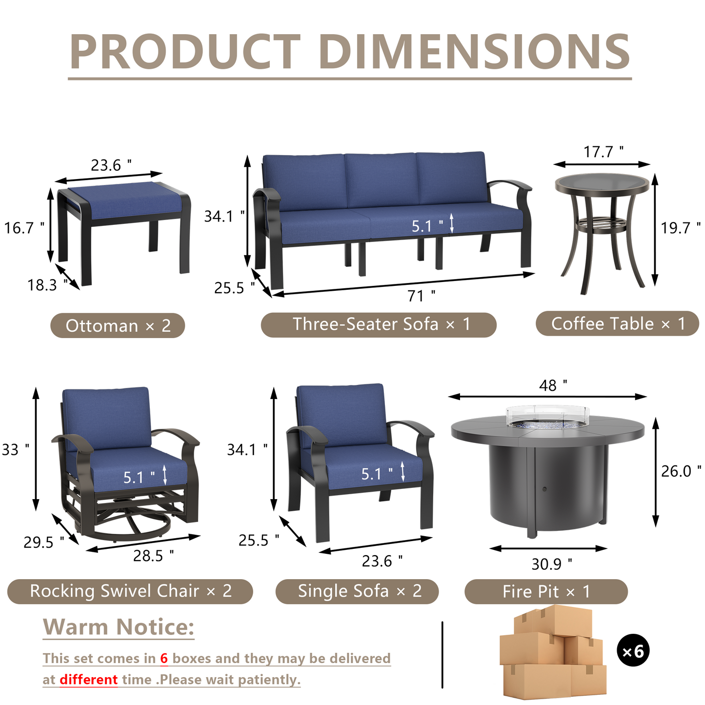 ALAULM Aluminium Patio Furniture Set with Swivel Chairs, 9-Seater Metal Outdoor Furniture Patio Sectional Sofas Patio Conversation Set with 2 swivel chairs For Patio, Backyard, Poolside