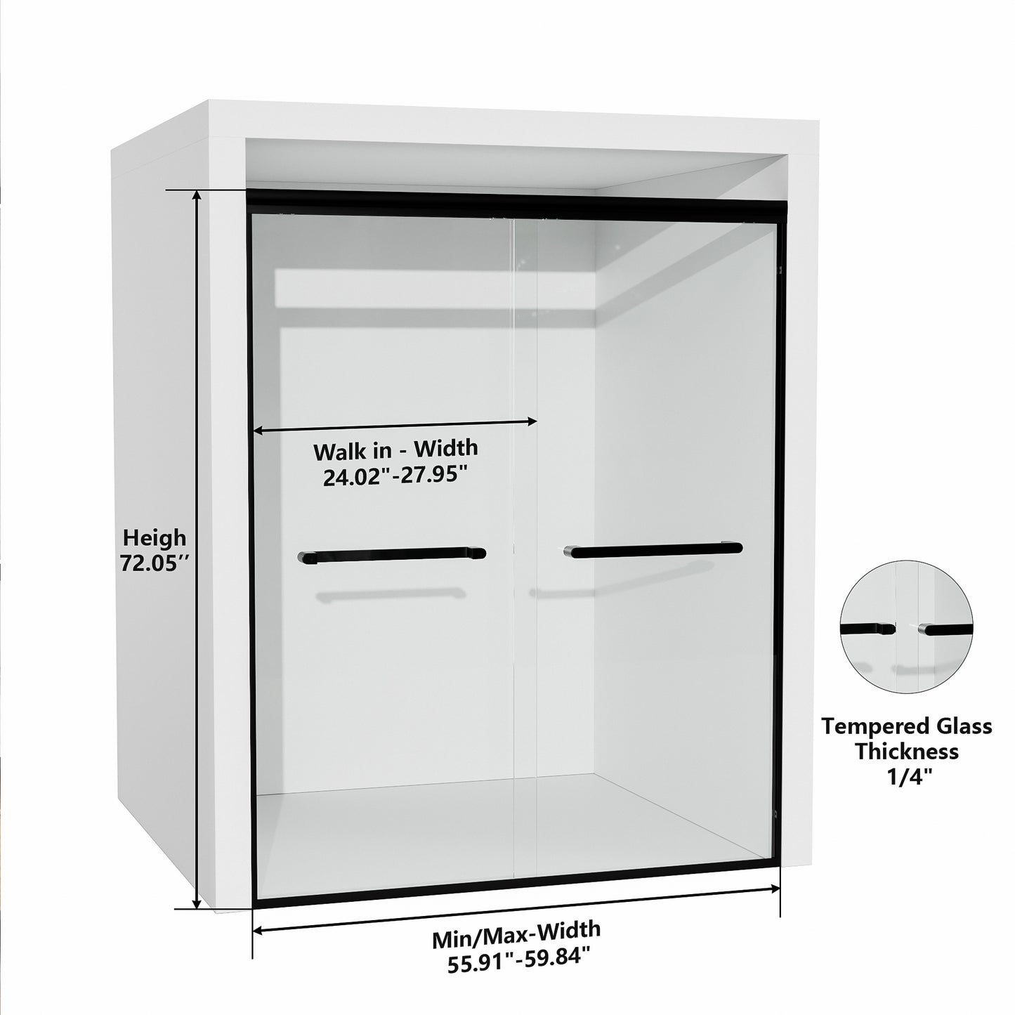 ALAULM Shower Door 44-48" W x 72" H Semi-Frameless Bypasss Bathroom Glass Shower Double Sliding Doors,1/4" (6mm) Clear SGCC Tempered Glass with Explosion-Proof Film, Black