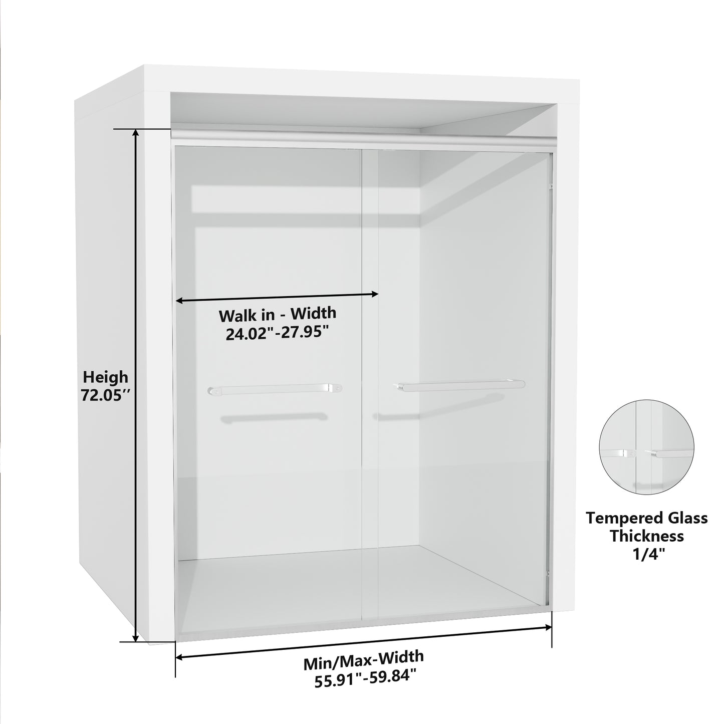 ALAULM Shower Door 44-48" W x 72" H Semi-Frameless Bypasss Bathroom Glass Shower Double Sliding Doors,1/4" (6mm) Clear SGCC Tempered Glass with Explosion-Proof Film, Black