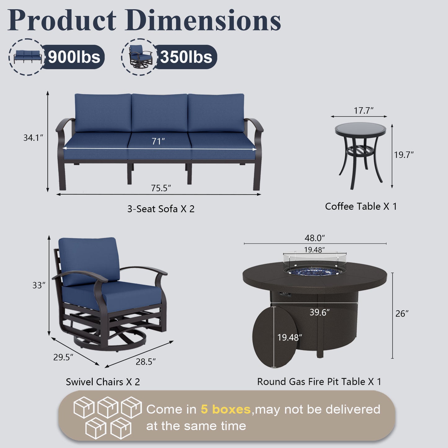 ALAULM Aluminium Patio Furniture Set with Swivel Chairs, 8-Seater Metal Outdoor Furniture Patio Sectional Sofas Patio Conversation Set with 2 swivel chairs For Patio, Backyard, Poolside