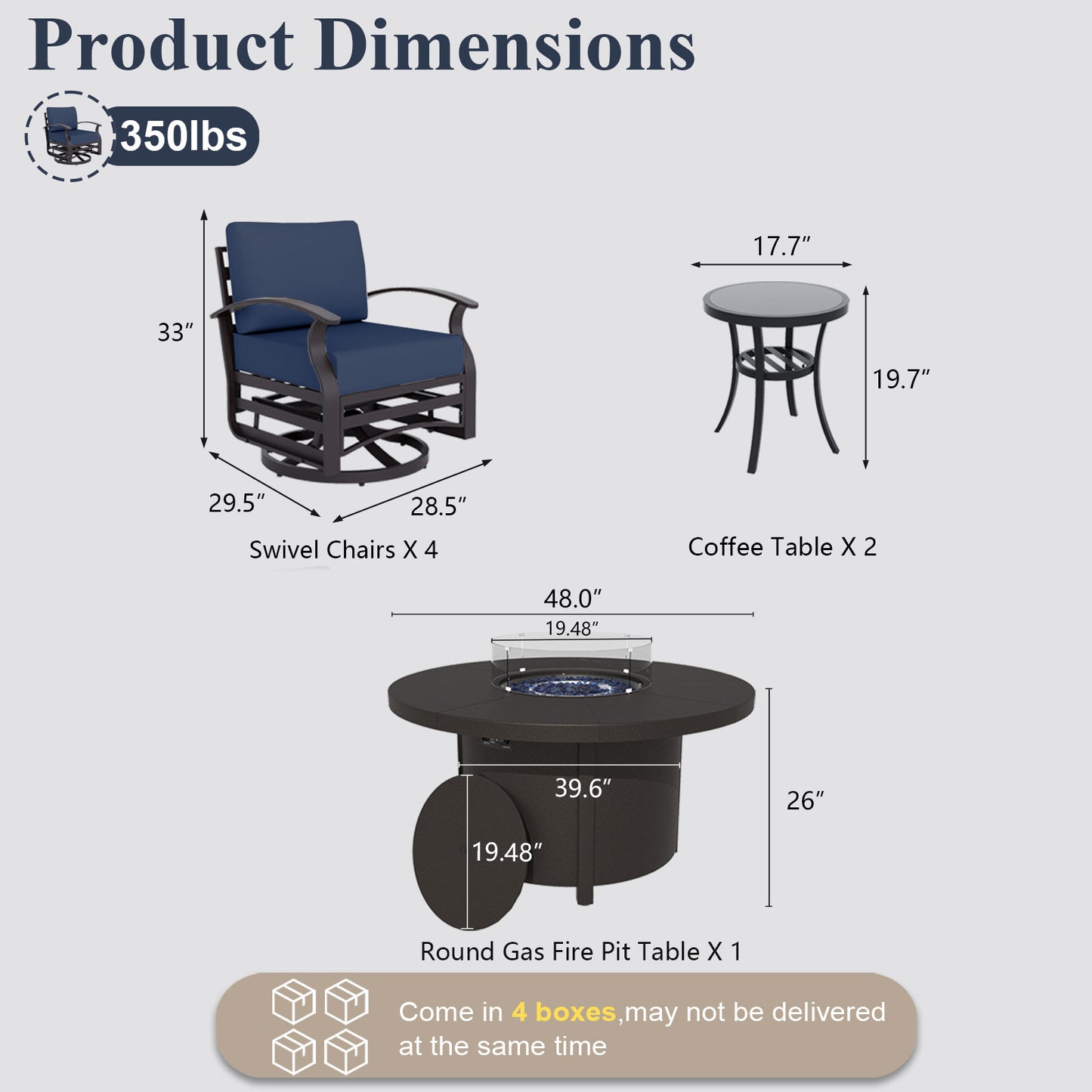 ALAULM Aluminium Patio Furniture Set with Swivel Chairs, 4-Seater Metal Outdoor Furniture Patio Sectional Sofas Patio Conversation Set with 5.1" Cushions For Patio, Backyard, Poolside