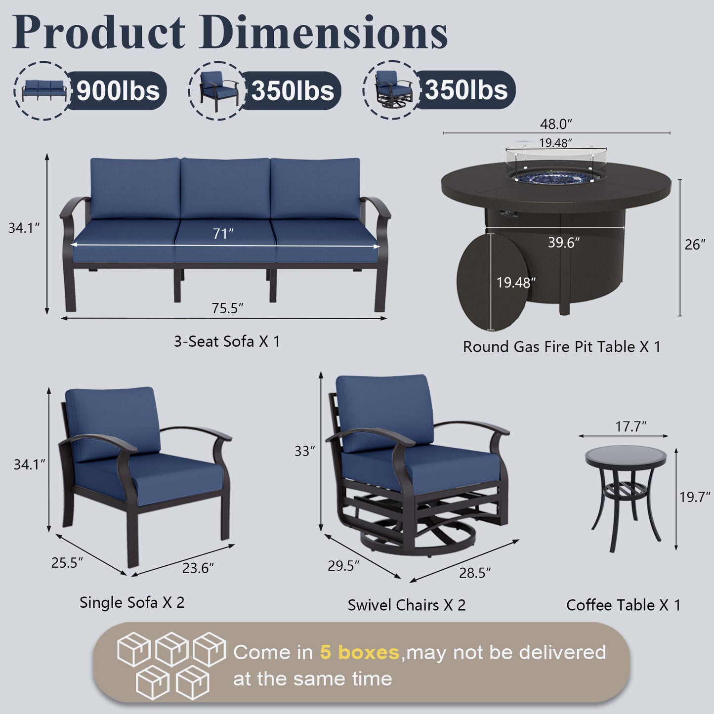 ALAULM Aluminium Patio Furniture Set with Swivel Chairs, 7-Seater Metal Outdoor Furniture Patio Sectional Sofas Patio Conversation Set with 2 swivel chairs For Patio, Backyard, Poolside