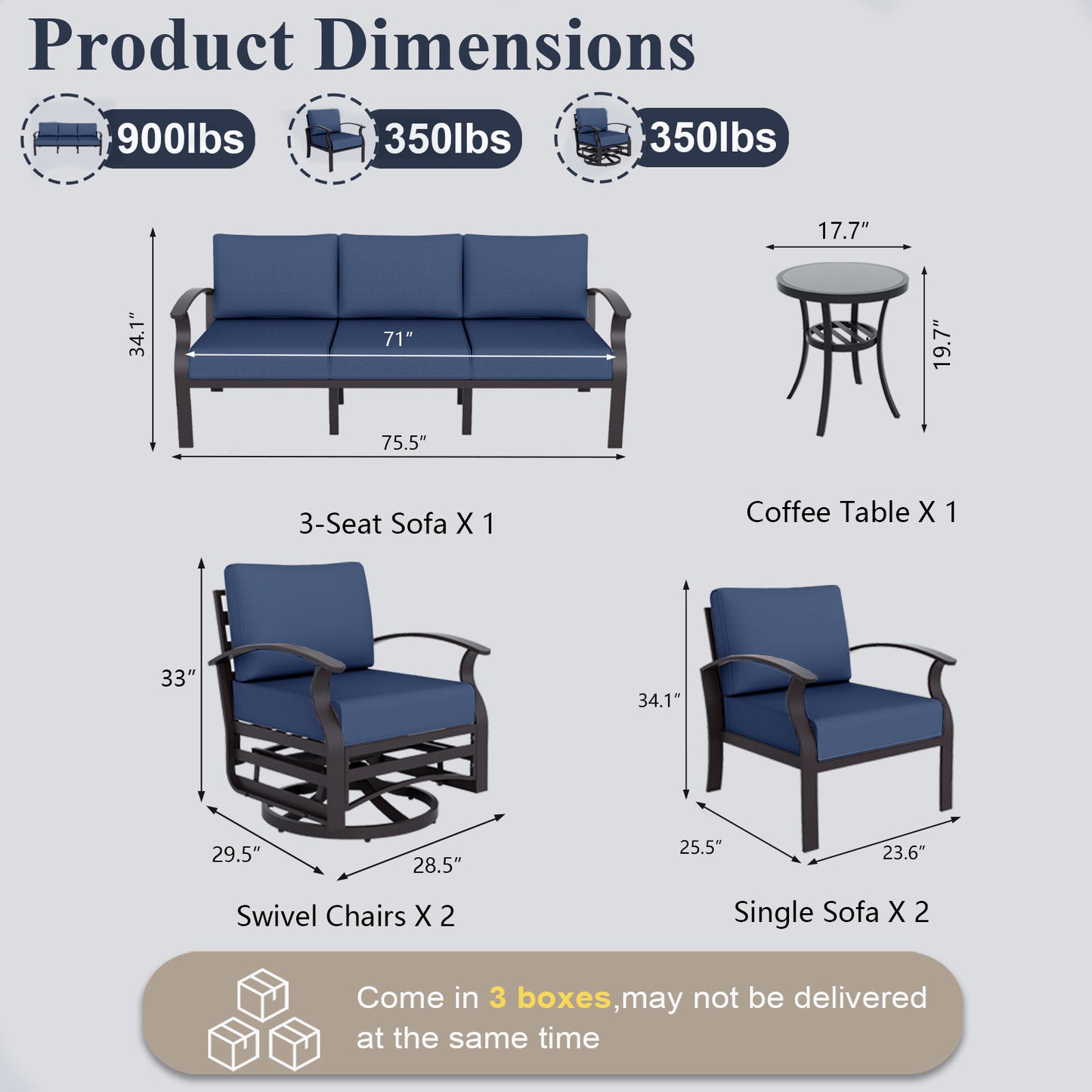 ALAULM 7-Seat Aluminum Patio Furniture Set, Outdoor Patio Conversation Set with 2 Swivel Glider Chairs and 5.1" Cushions for Patio Backyard Poolside