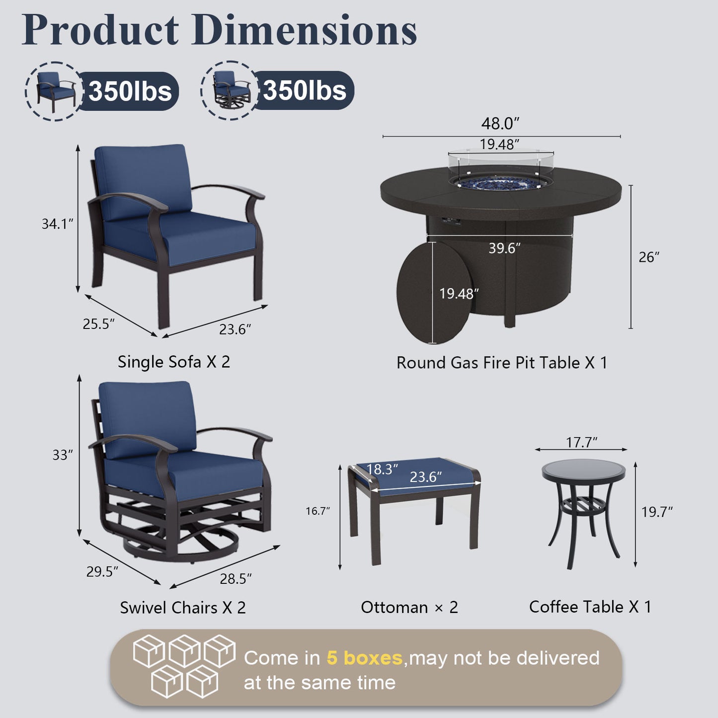 ALAULM Aluminium Patio Furniture Set with Swivel Chairs, 6-Seater Metal Outdoor Furniture Patio Sectional Sofas Patio Conversation Set with 2 Ottomans For Patio, Backyard, Poolside