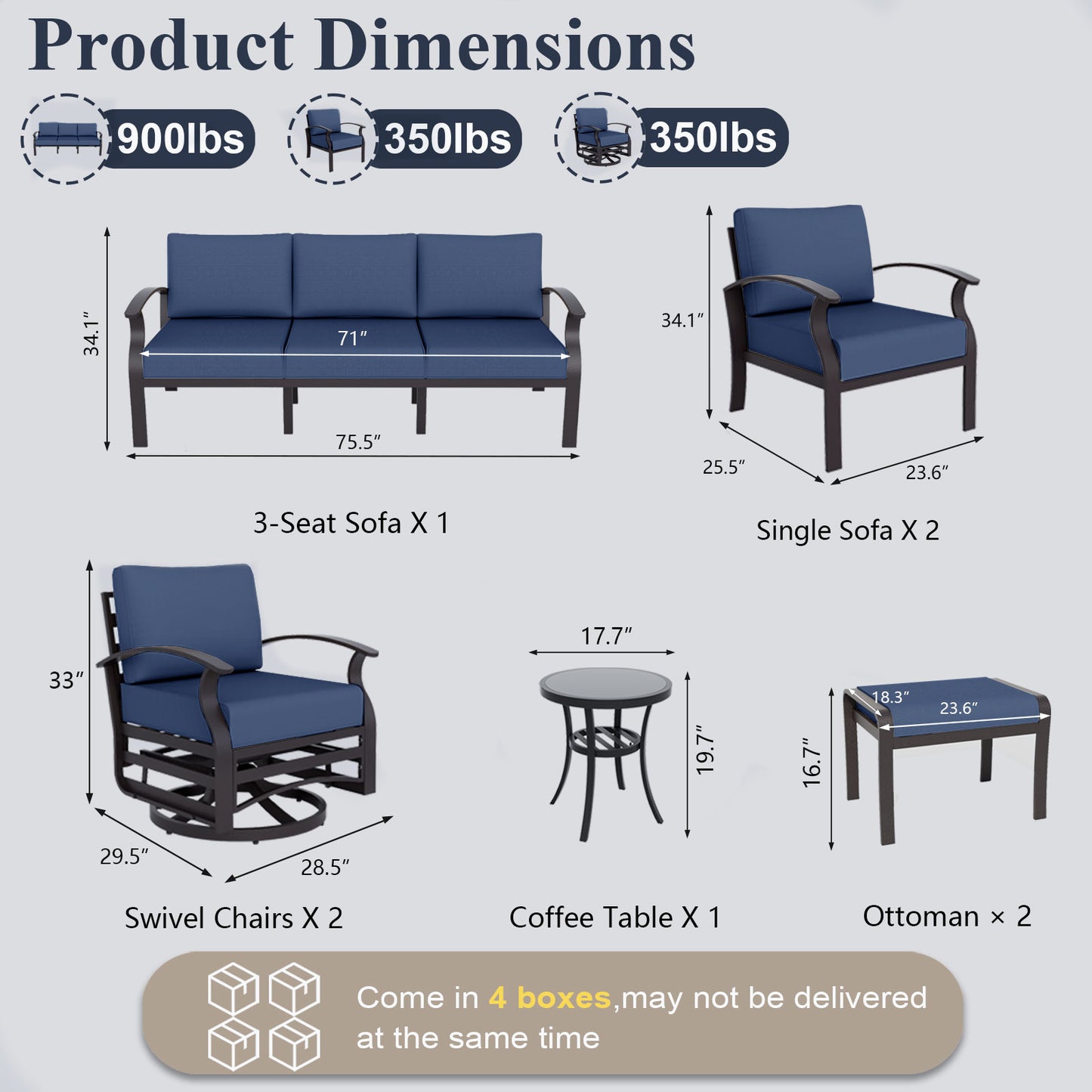 ALAULM 9-Seat Aluminum Patio Furniture Set, Outdoor Patio Conversation Set with Propane Fire Pit Table and 5.1" Cushions for Patio Backyard Poolside