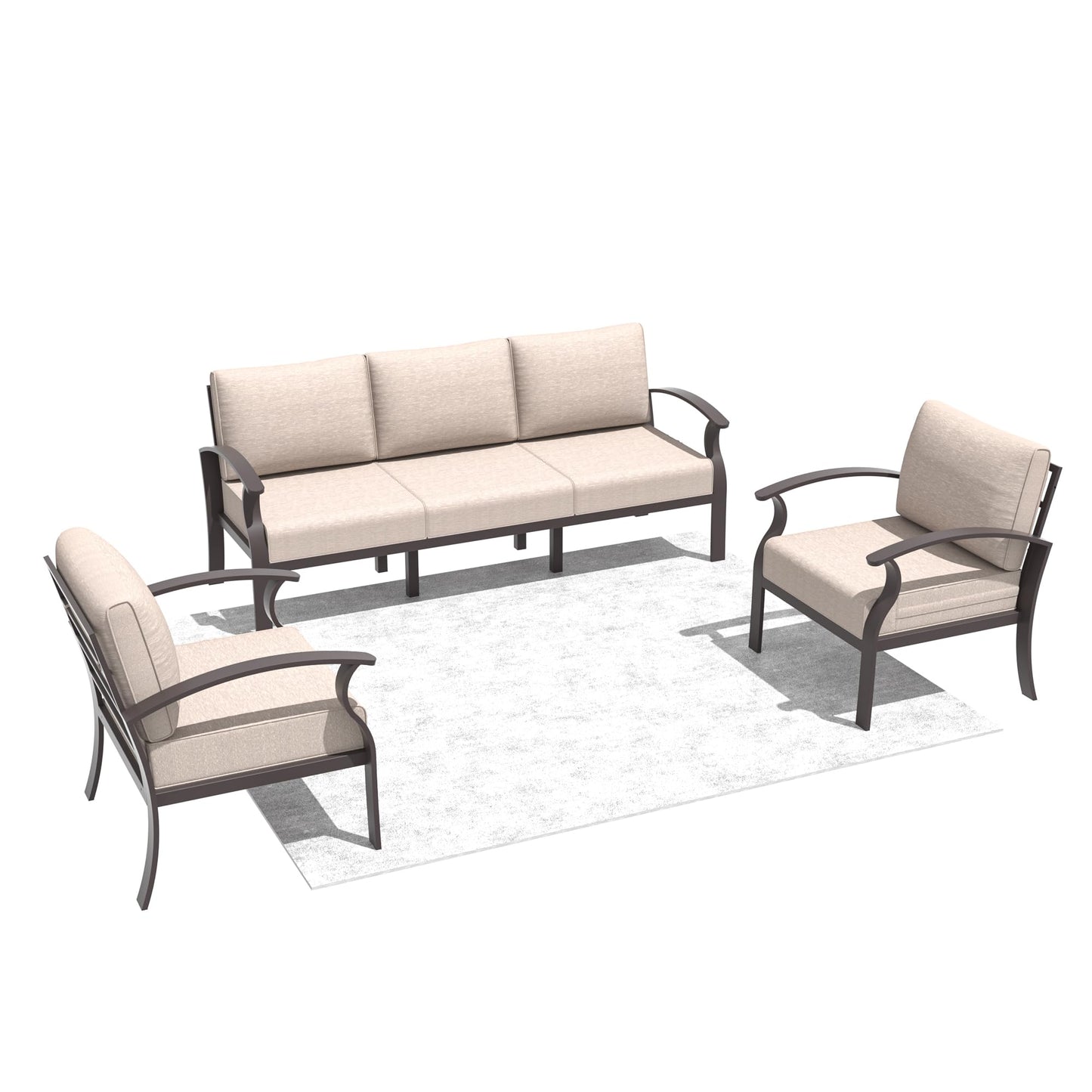 ALAULM Aluminum 5 Pieces Patio Furniture Set, 1 Three-Seater Sofa & 2 Single Sofas with 5.1" High-Resilience Cushions for Patio Backyard Poolside