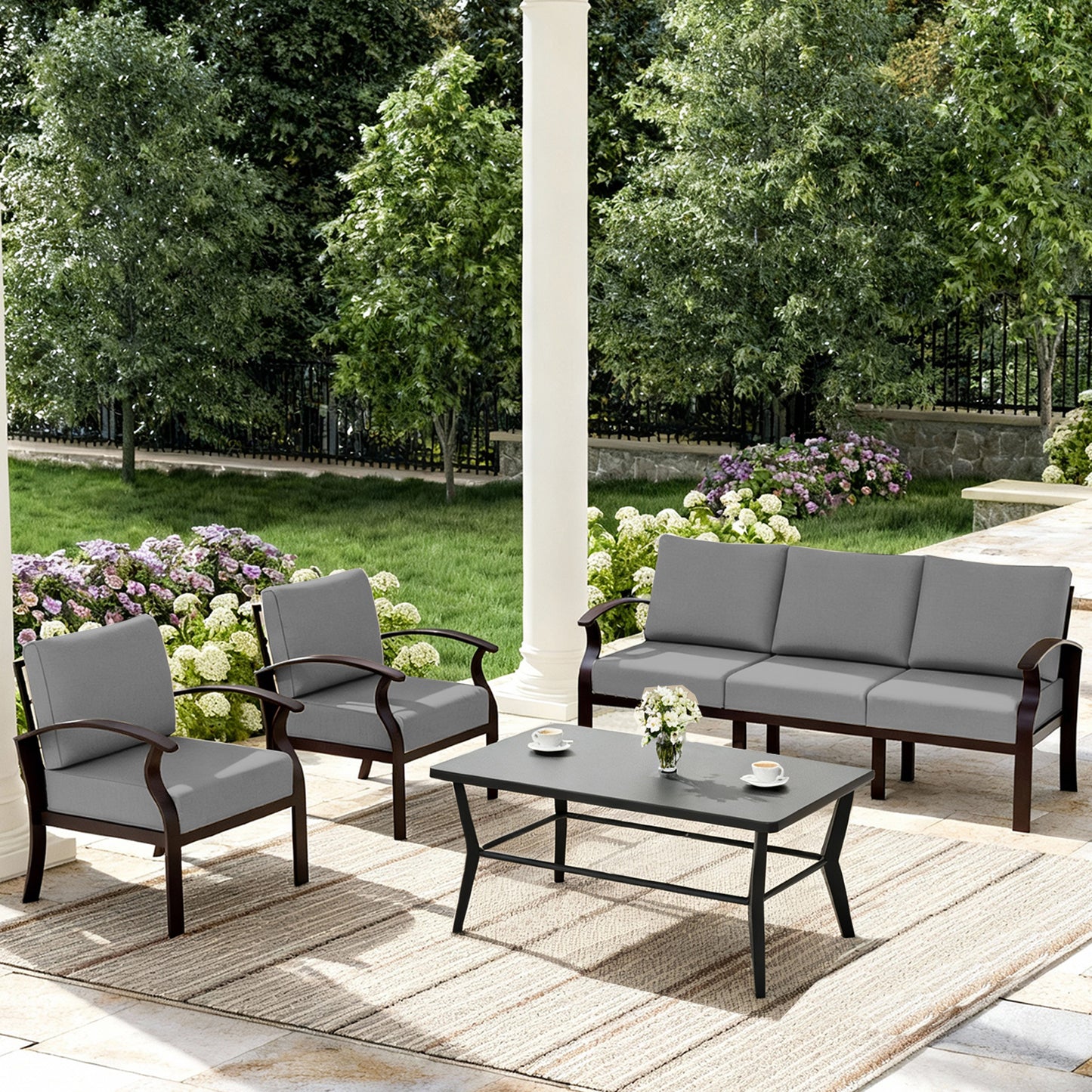 ALAULM 5-Seat Aluminum Patio Furniture Set, Outdoor Patio Conversation Set with Rectangular Metal Coffee Table and 5.1" Cushions for Patio Backyard Poolside，Sand