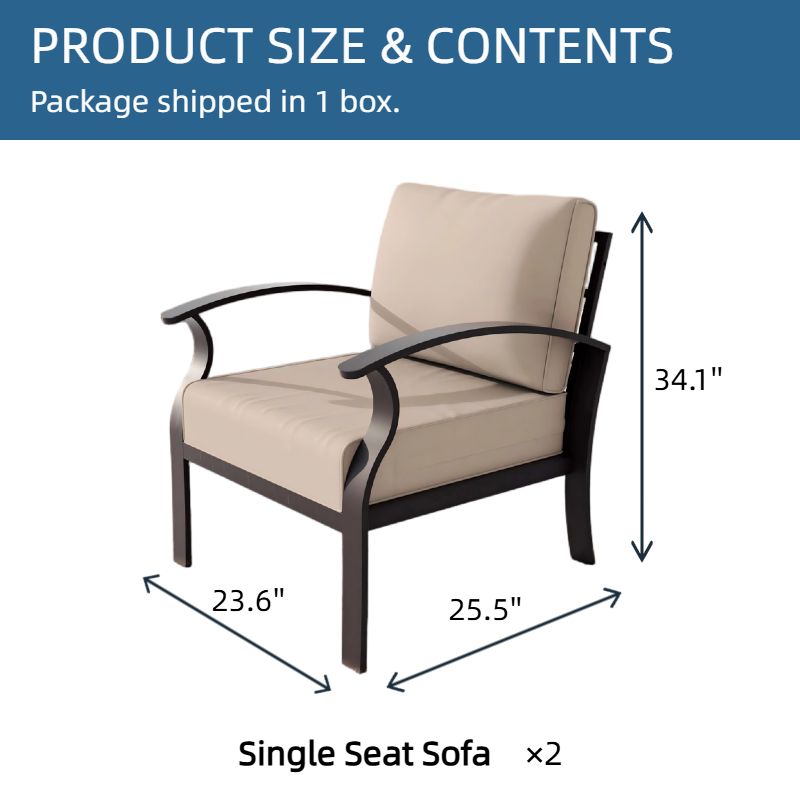 ALAULM Aluminum 2-Seat Patio Furniture Set, Outdoor Patio Conversation Set with 5.1" Cushions for Patio Backyard Poolside