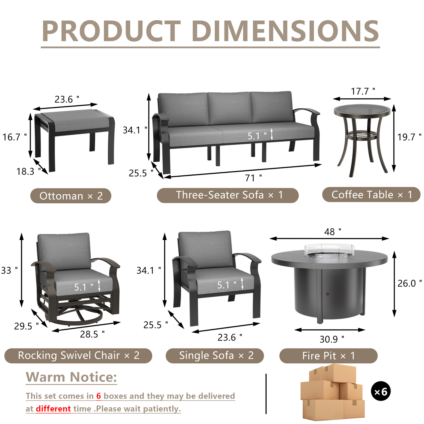 ALAULM Aluminium Patio Furniture Set with Swivel Chairs, 9-Seater Metal Outdoor Furniture Patio Sectional Sofas Patio Conversation Set with 2 swivel chairs For Patio, Backyard, Poolside