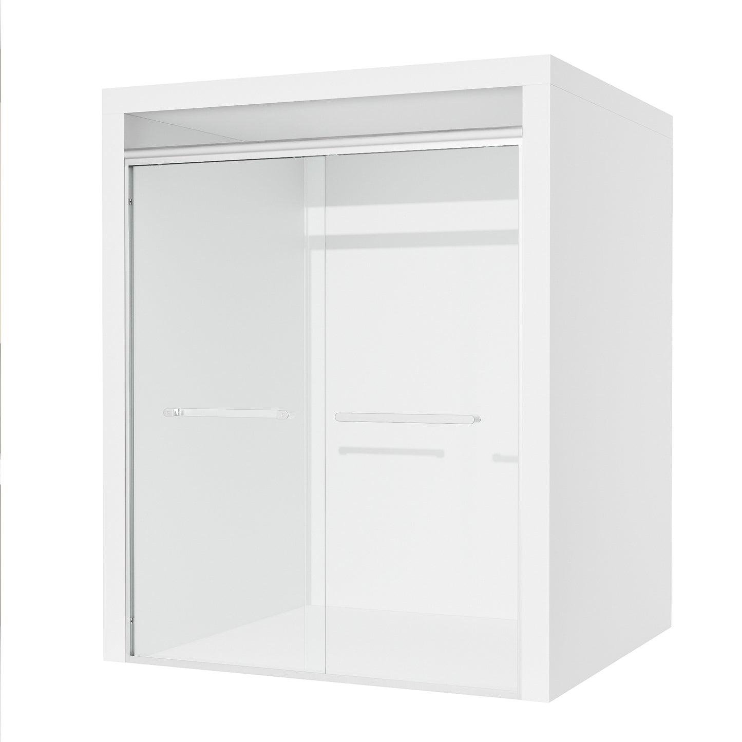 ALAULM Shower Door 44-48" W x 72" H Semi-Frameless Bypasss Bathroom Glass Shower Double Sliding Doors,1/4" (6mm) Clear SGCC Tempered Glass with Explosion-Proof Film, Black