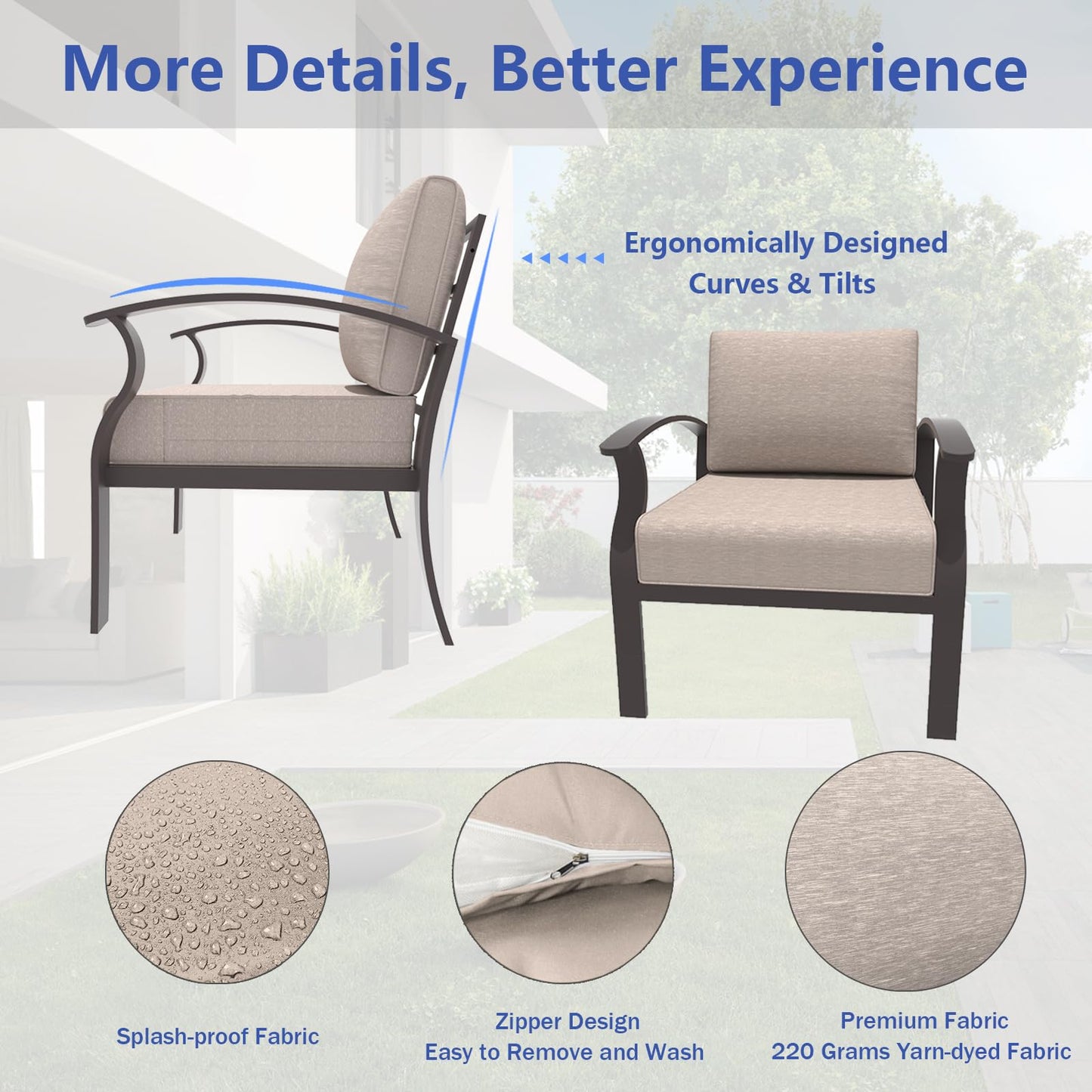 ALAULM Aluminum 2-Seat Patio Furniture Set, Outdoor Patio Conversation Set with 5.1" Cushions for Patio Backyard Poolside