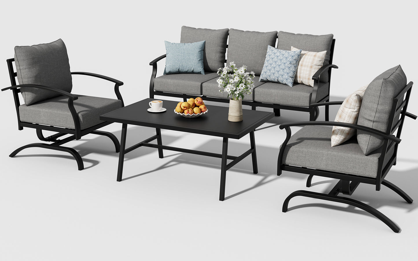 ALAULM 4 Piece Patio Furniture Set,Outdoor Metal Patio Furniture with Coffee Table & Rocking Chairs Conversation Set for Porch,Backyard,Poolside, Garden