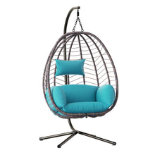 Load image into Gallery viewer, Outdoor Wicker Hanging Basket Chair Hammock in Turquoise Cushion with Stand
