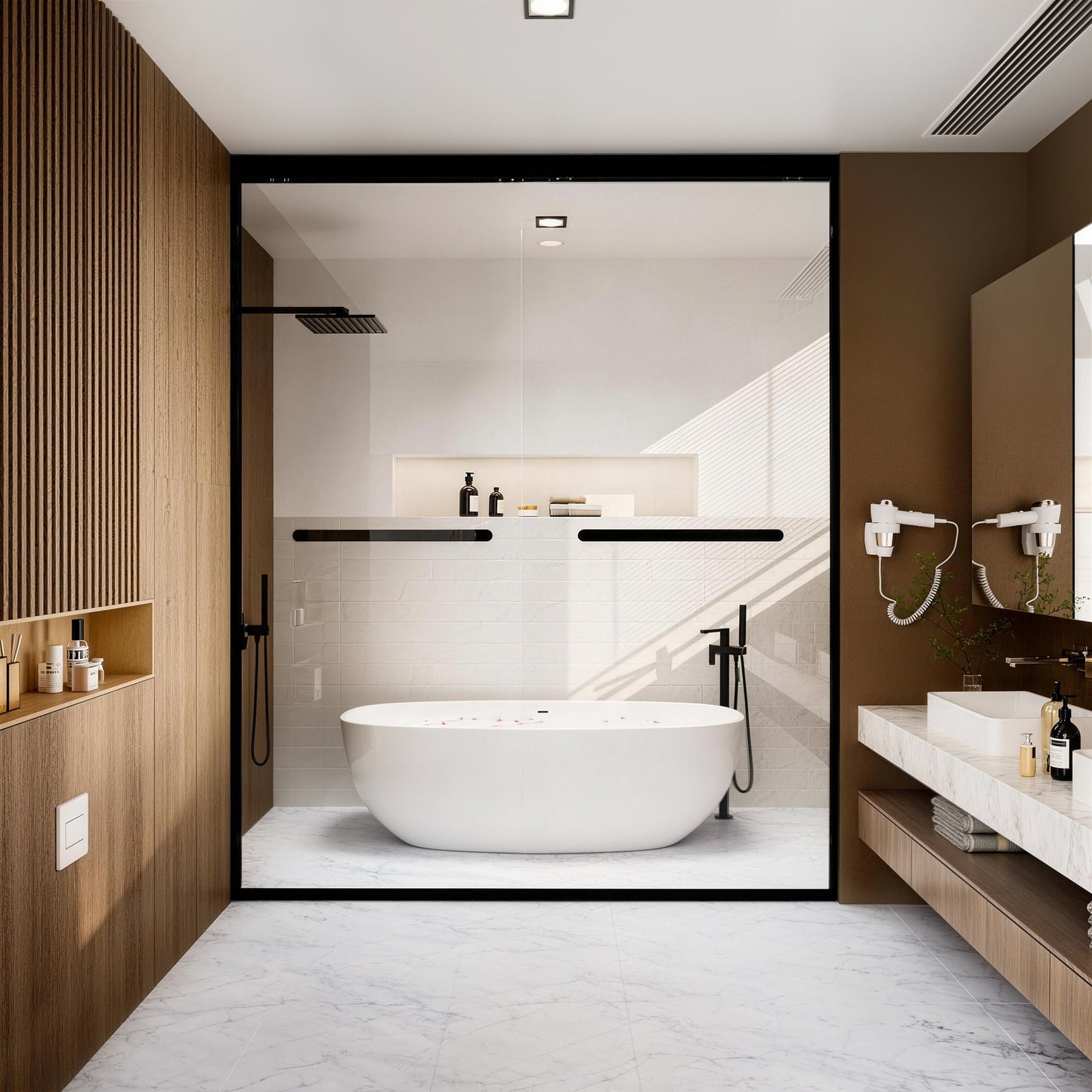ALAULM Shower Door 44-48" W x 72" H Semi-Frameless Bypasss Bathroom Glass Shower Double Sliding Doors,1/4" (6mm) Clear SGCC Tempered Glass with Explosion-Proof Film, Black