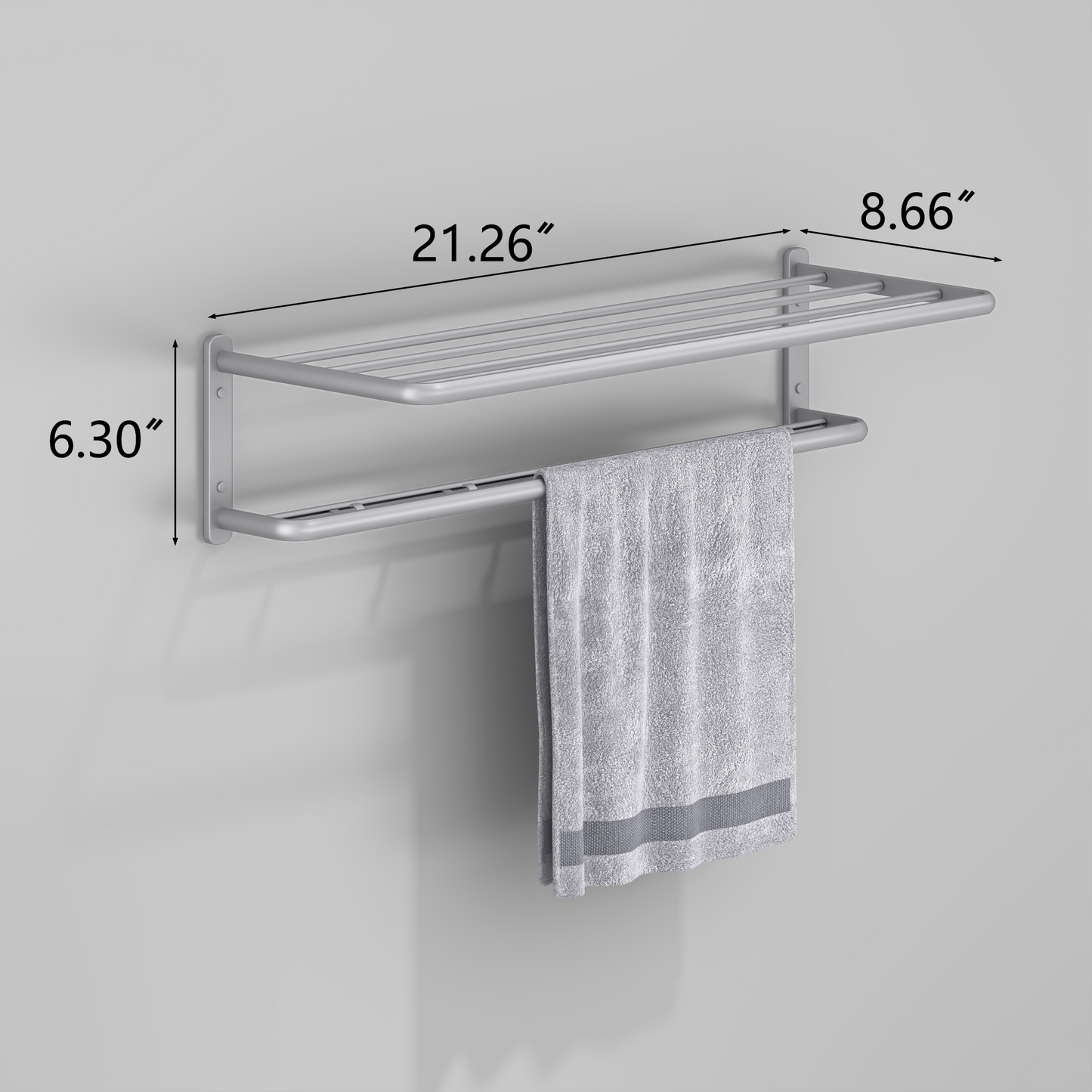 ALAULM Aluminum Alloy Bathroom Towel Shelf with Double Bars, 21" Double Towel Shelf for Bathroom, Wall Mounted Towel Holder, Towel Rod Towel Rail Hanger for Wall, Kitchen