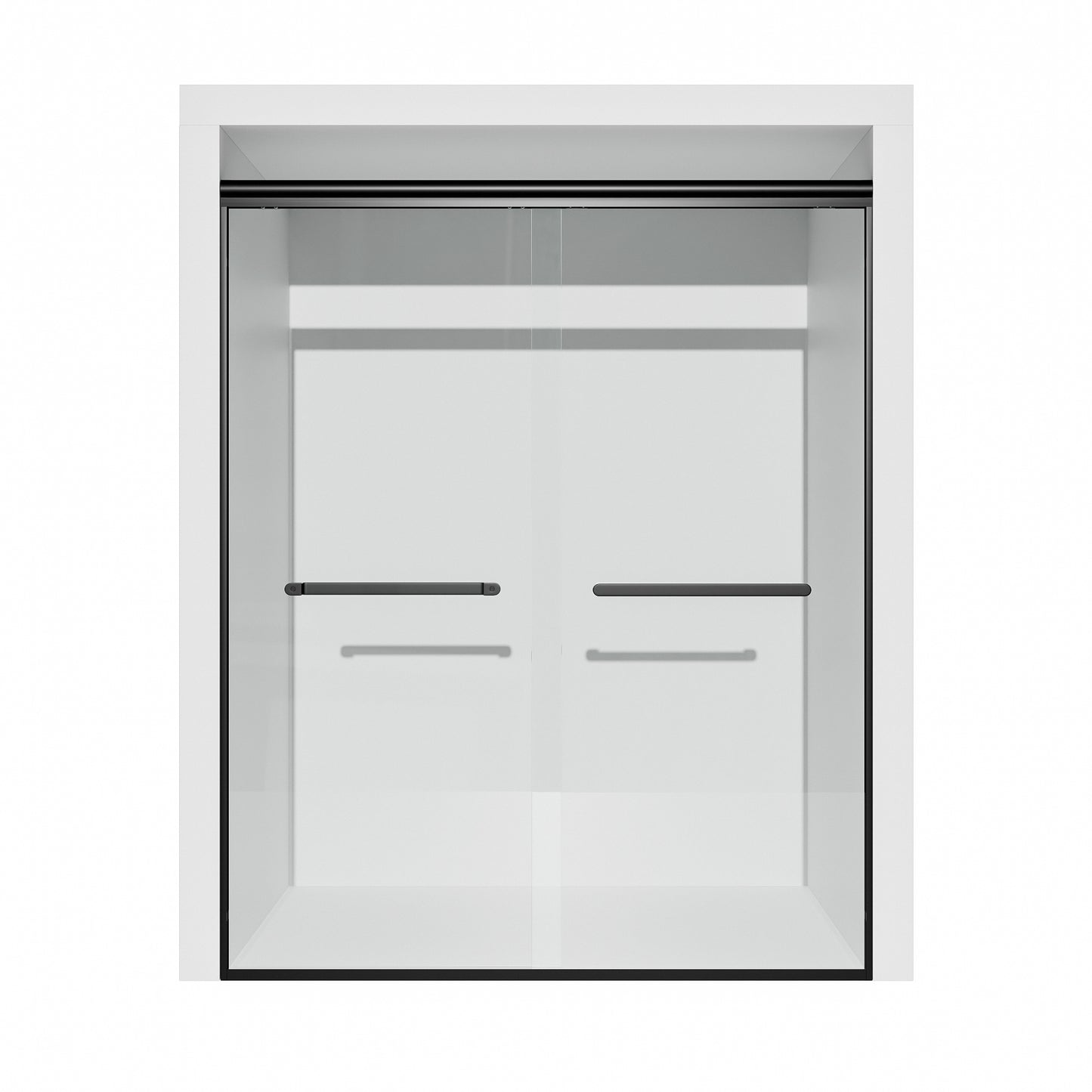 ALAULM Shower Door 44-48" W x 72" H Semi-Frameless Bypasss Bathroom Glass Shower Double Sliding Doors,1/4" (6mm) Clear SGCC Tempered Glass with Explosion-Proof Film, Black
