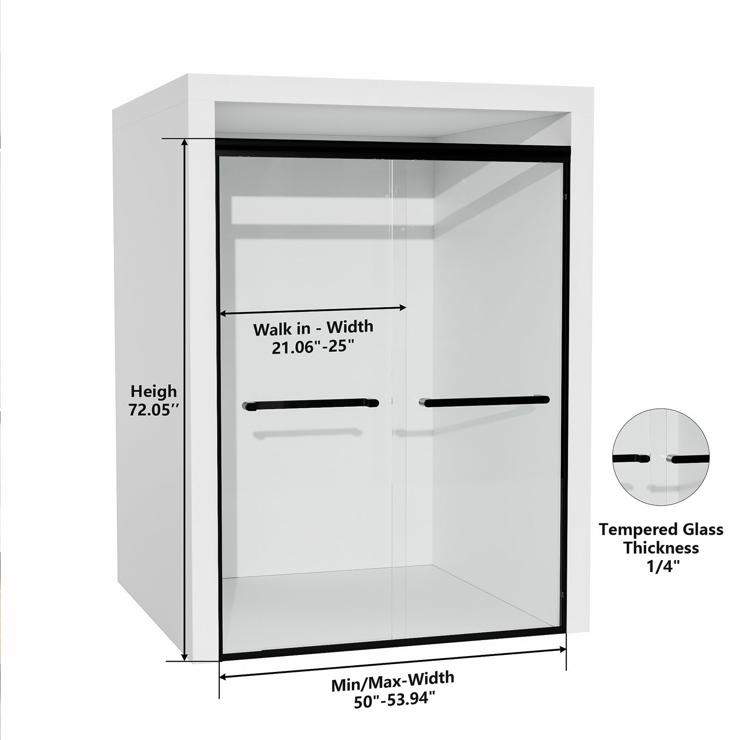 ALAULM Shower Door 44-48" W x 72" H Semi-Frameless Bypasss Bathroom Glass Shower Double Sliding Doors,1/4" (6mm) Clear SGCC Tempered Glass with Explosion-Proof Film, Black