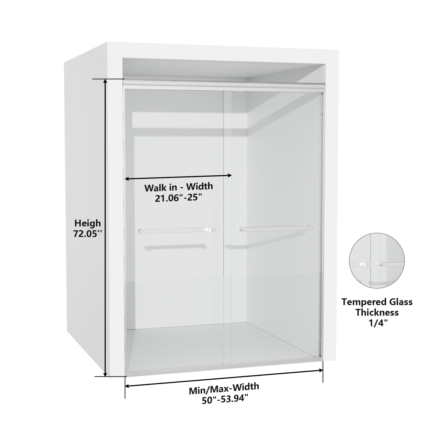ALAULM Shower Door 44-48" W x 72" H Semi-Frameless Bypasss Bathroom Glass Shower Double Sliding Doors,1/4" (6mm) Clear SGCC Tempered Glass with Explosion-Proof Film, Black