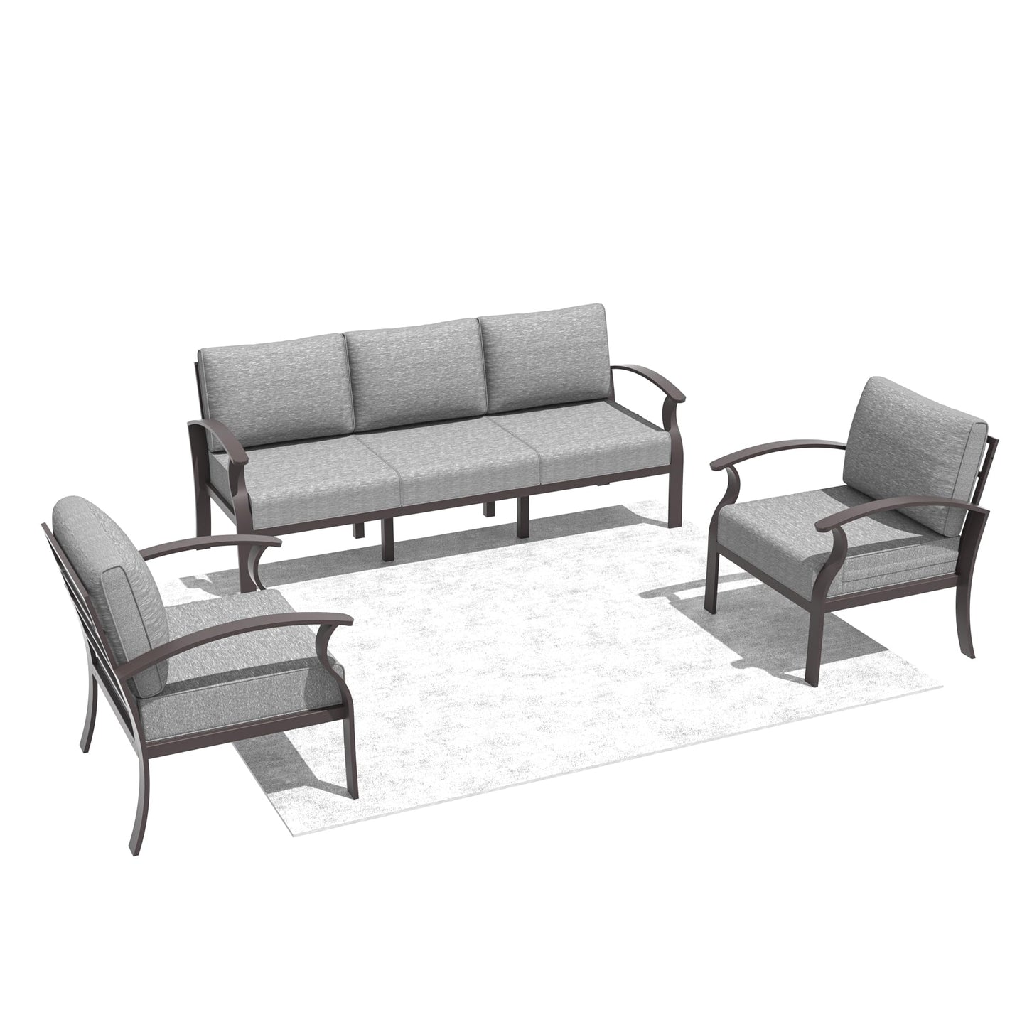 ALAULM Aluminum 5 Pieces Patio Furniture Set, 1 Three-Seater Sofa & 2 Single Sofas with 5.1" High-Resilience Cushions for Patio Backyard Poolside
