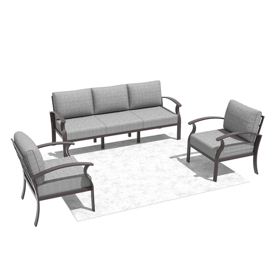ALAULM Aluminum 5 Pieces Patio Furniture Set, 1 Three-Seater Sofa & 2 Single Sofas with 5.1" High-Resilience Cushions for Patio Backyard Poolside