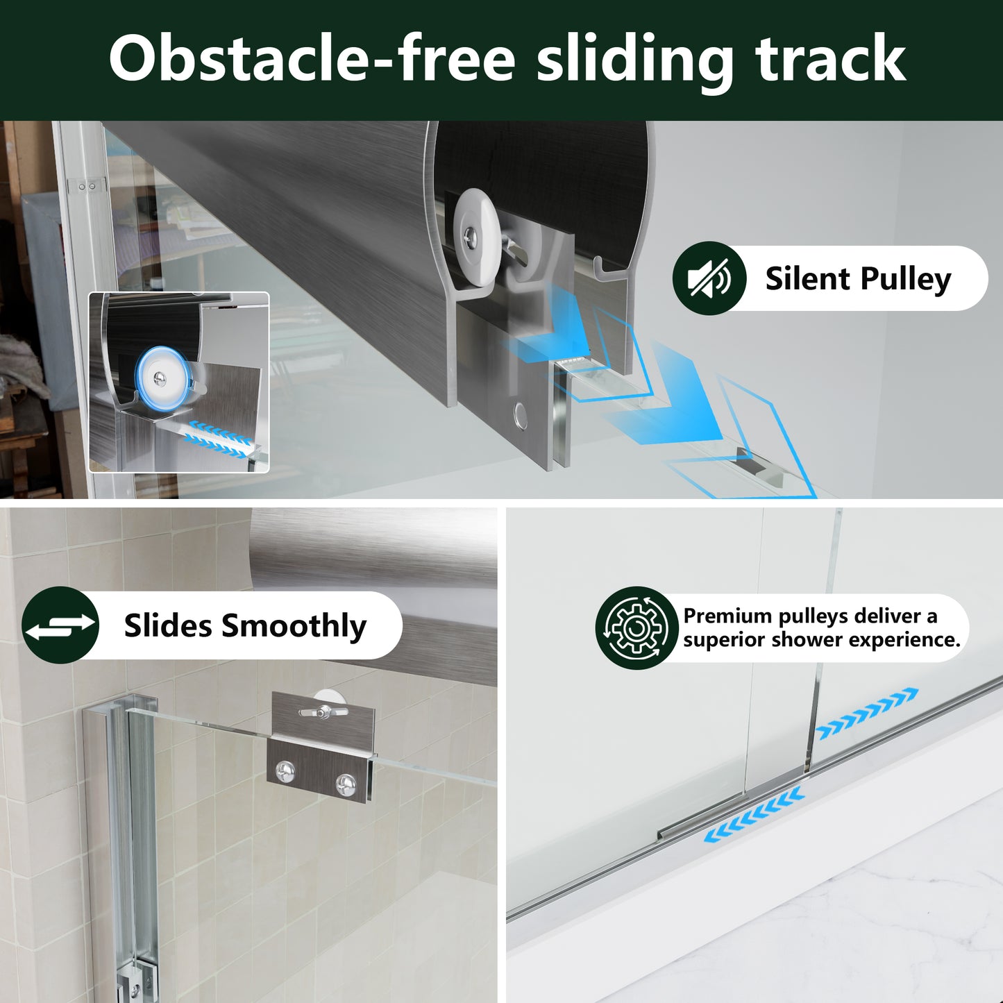ALAULM Shower Door 44-48" W x 72" H Semi-Frameless Bypasss Bathroom Glass Shower Double Sliding Doors,1/4" (6mm) Clear SGCC Tempered Glass with Explosion-Proof Film, Black