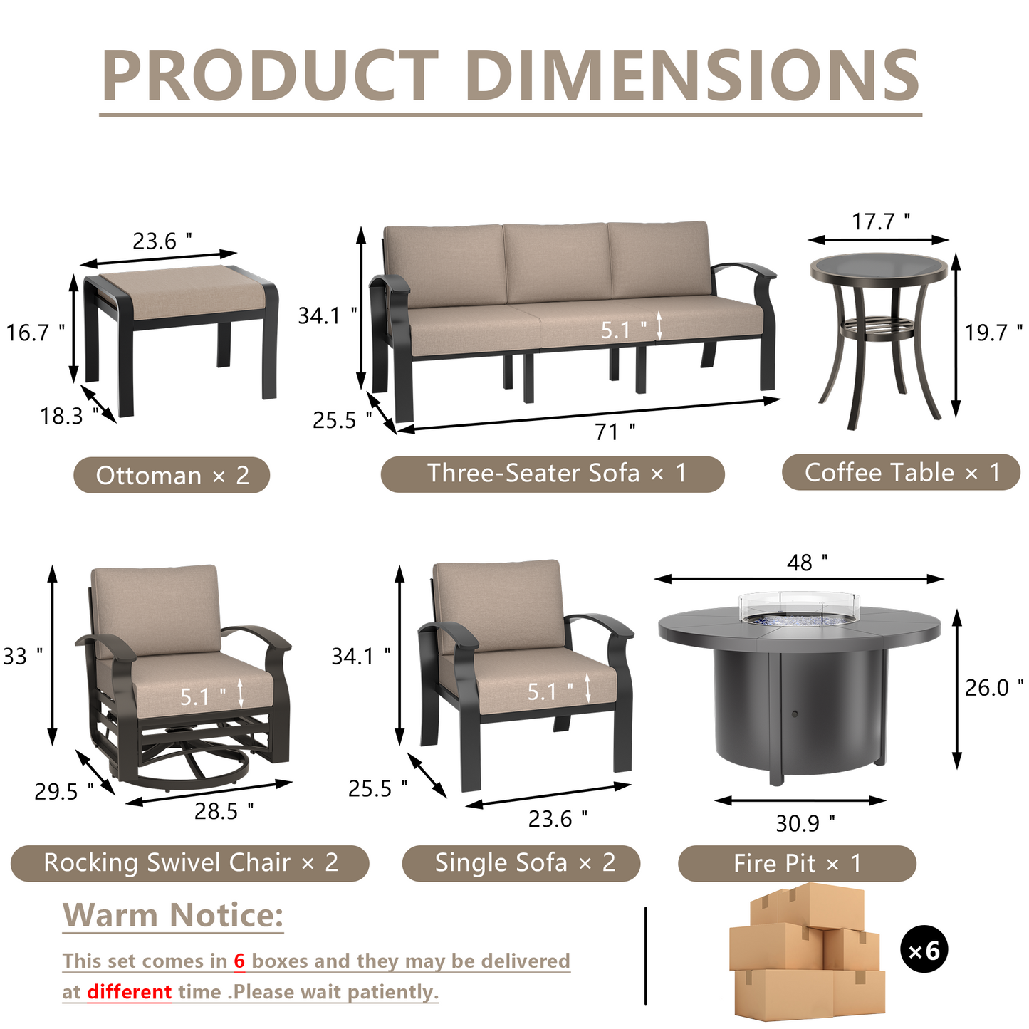 ALAULM Aluminium Patio Furniture Set with Swivel Chairs, 9-Seater Metal Outdoor Furniture Patio Sectional Sofas Patio Conversation Set with 2 swivel chairs For Patio, Backyard, Poolside