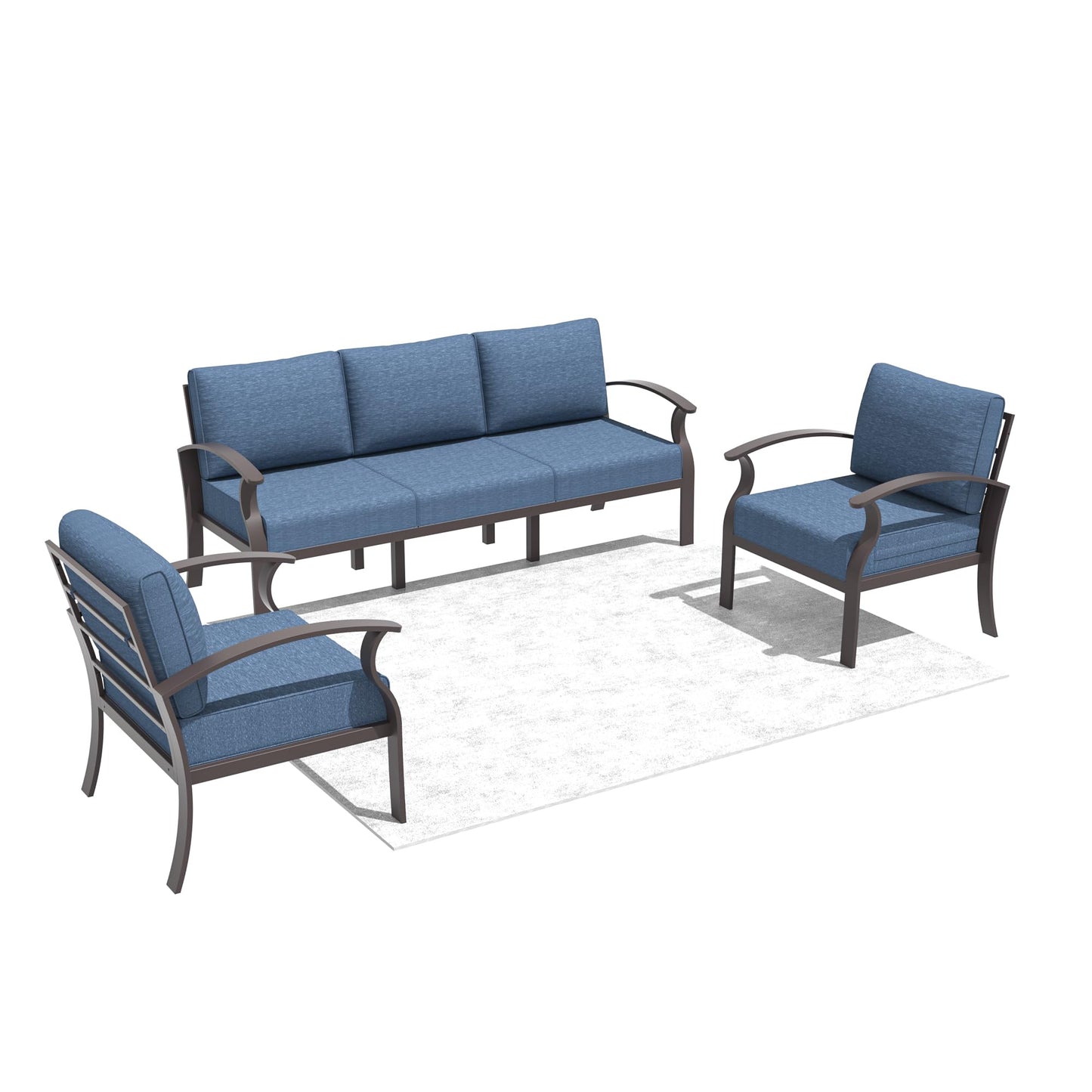 ALAULM Aluminum 5 Pieces Patio Furniture Set, 1 Three-Seater Sofa & 2 Single Sofas with 5.1" High-Resilience Cushions for Patio Backyard Poolside