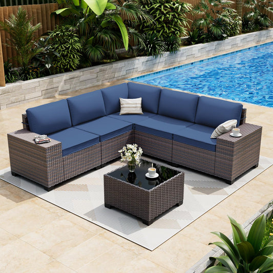 ALAULM 6-Piece Outdoor Patio Conversation Set, Sectional PE Rattan Wicker Furniture