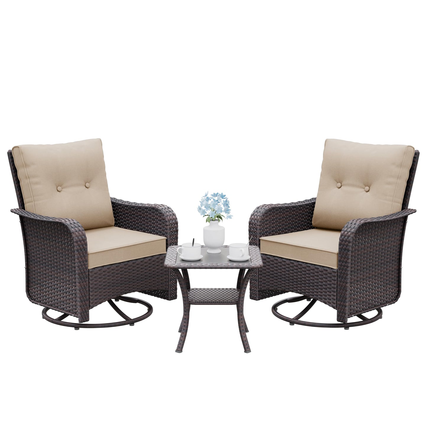 Wicker Swivel Rocker Patio Chairs Set of 4,Swivel Rocking Chairs with Thickened Cushions,All-Weather Patio Wicker Chairs for Garden,Deck,Backyard