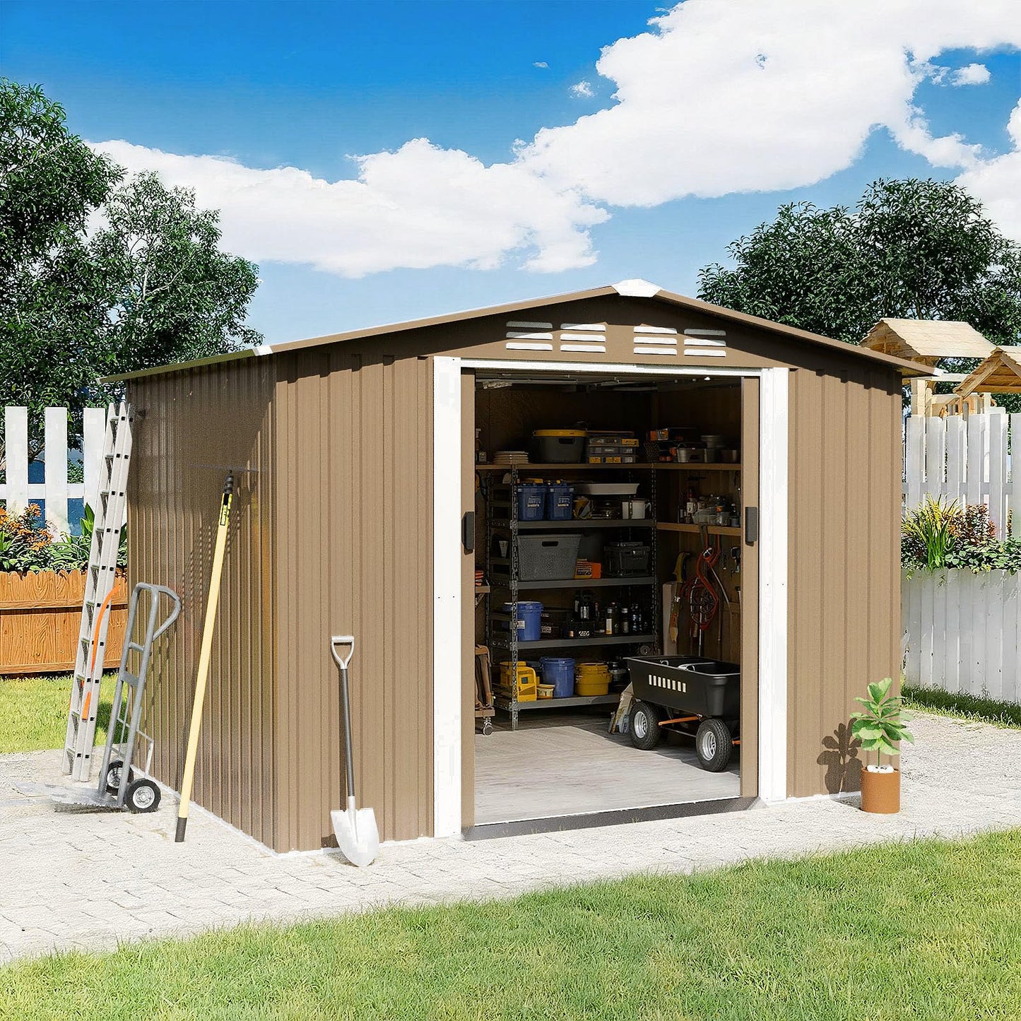 Gotland 8 x 6 FT Metal Tool Storage Shed - Waterproof Outdoor Shed with Lockable Sliding Door & Air Vents for Garden/Backyard
